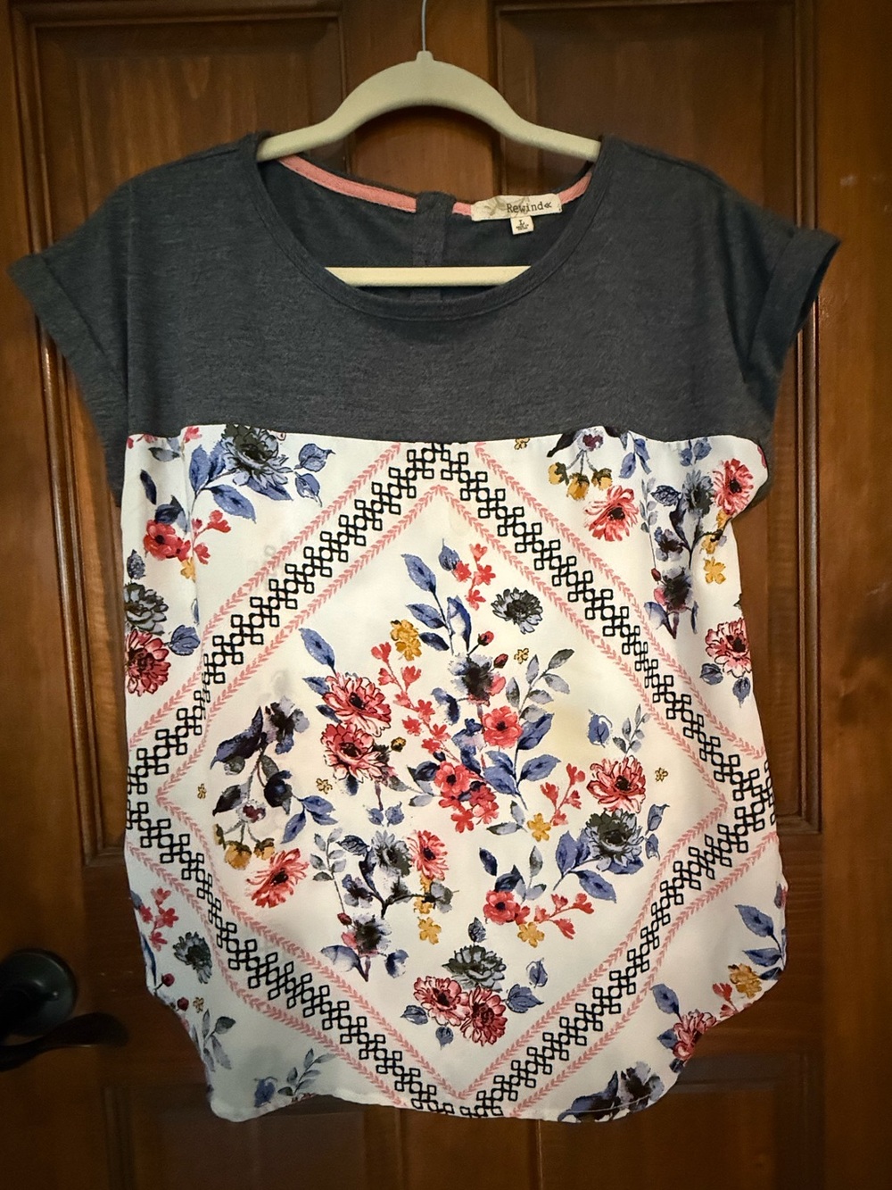Rewind Navy and White Floral Block Short Sleeve Top